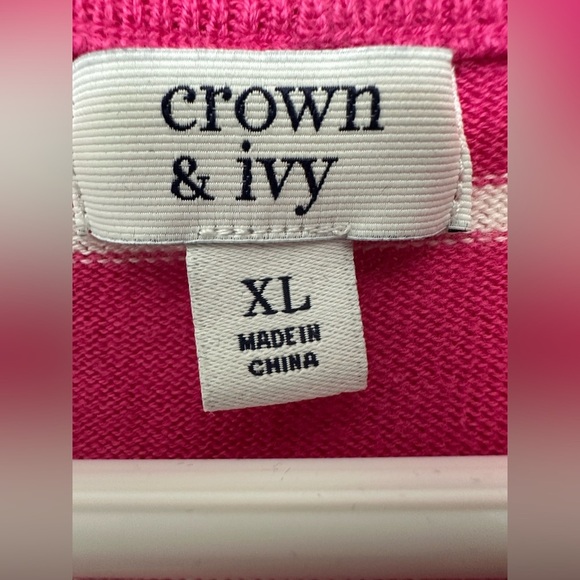 CROWN & IVY Pink STRIPED SHIRT SWEATER LONG SLEEVE - Picture 4 of 5
